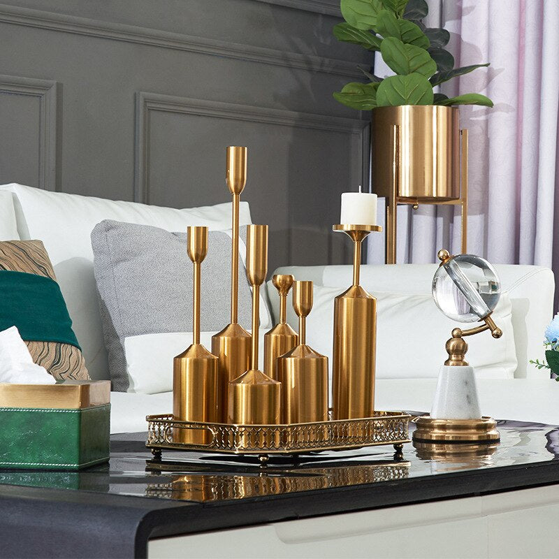 Trending Elegant Golden Metal Candle Stands For Living Room Table Sideboard Fireplace Mantelpiece Wedding Decoration Candlesticks Nordic Home Decor