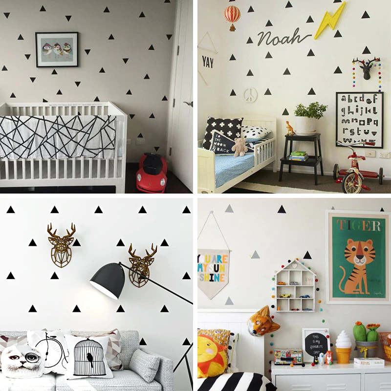 Little Triangles Wall Decals For Baby Boy's Room Removable Decorative Sticky Triangles Wall Stickers For Kid's Bedroom Nursery Wall Decor