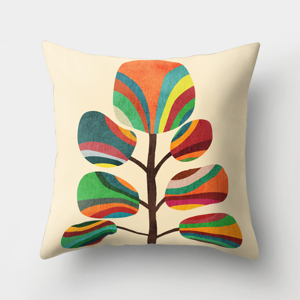 Colorful Nordic Style Sunrise Moon & Mountain Floral Landscape Geometric Abstract Patterned Retro Geometric Cushion Cover Sofa Pillow Case