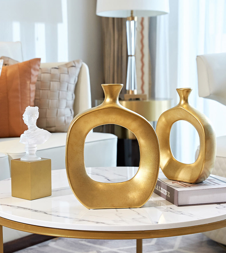 Golden Ceramic Sculpture Vase Modern Abstract Decorative Nordic Art Piece For Living Room Sideboard Dining Room Table Contemporary Style Nordic Home Decor