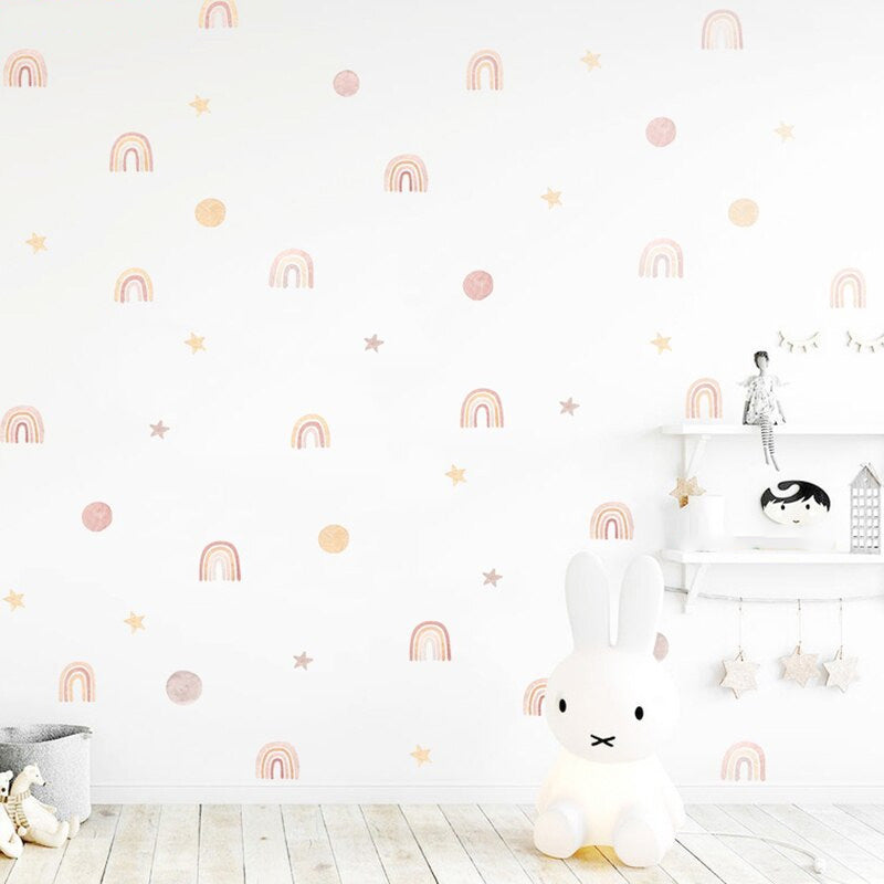 Little Rainbows Moon And Stars Wall Decals For Kid's Playroom Removable Self-Adhesive PVC Wall Stickers For Baby's Room Nursery Creative DIY Home Decor