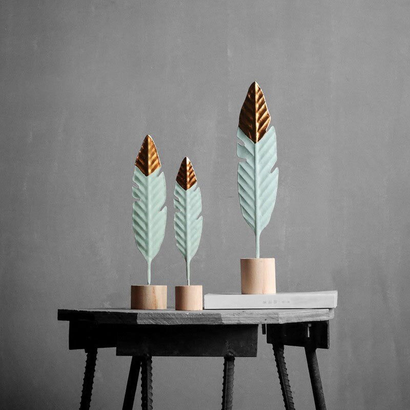 Simple Golden Jade Feathers Modern Table Decoration Ornaments For Living Room Table Windowsill Bedroom Dressing Room Essential Nordic Home Decor Accessories
