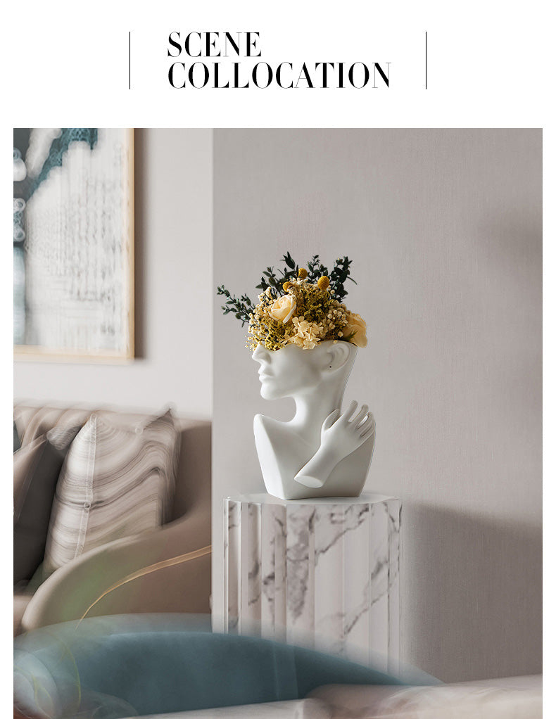 Modern Abstract Designer Fashion Art Vase Creative Resin Bust Sculpture For Bedroom Living Room Creative Salon Floral Display Contemporary Nordic Decor