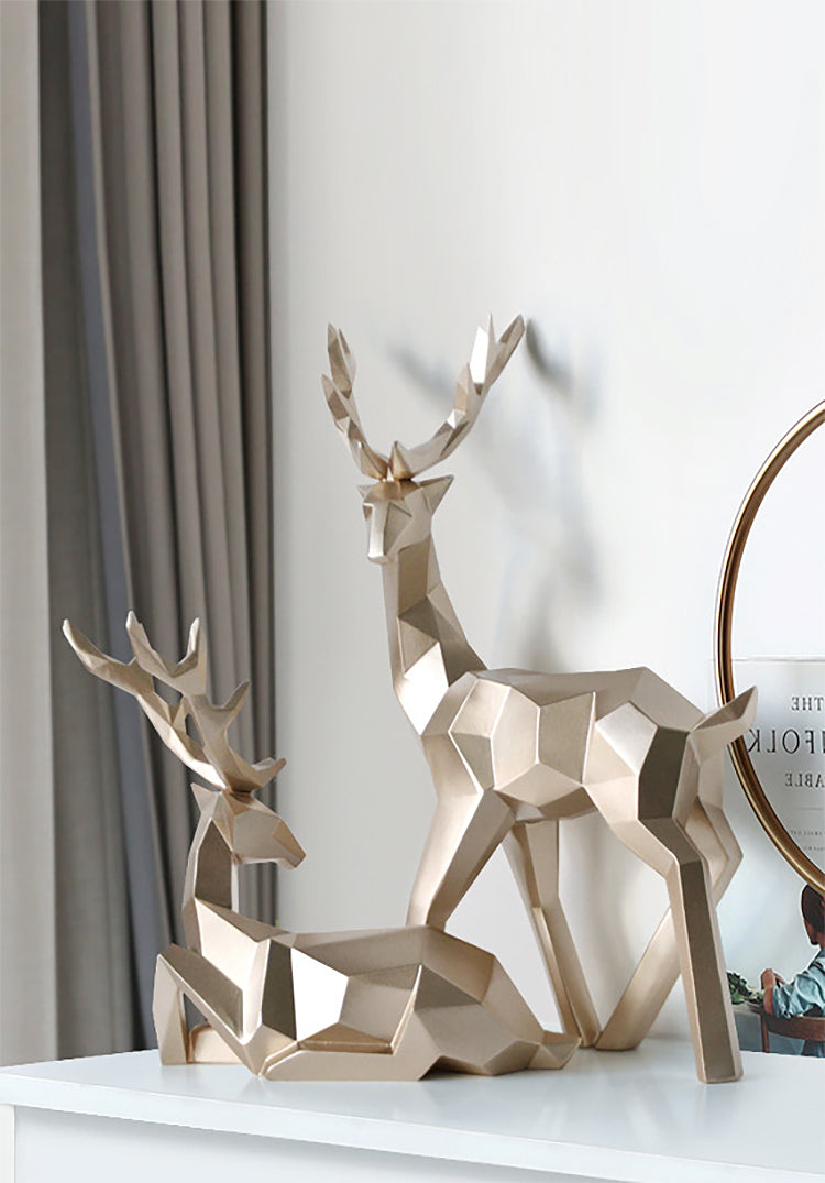 Abstract Geometric Golden Reindeer Figurines Sculptured Nordic Deer Statues For Tabletop Decoration Nordic Style Living Room In White Black Gold Blue Set Of Two