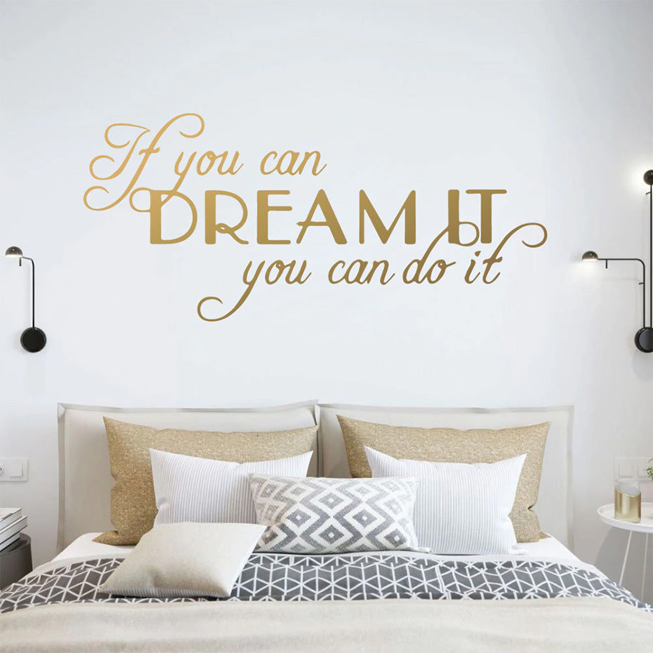 Inspirational Dreams Quotation Wall Decal For Living Room Decor Bedroom Wall Daily Mantra Removable Self Adhesive Vinyl Wall Sticker Creative Home DIY