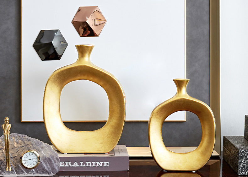 Golden Ceramic Sculpture Vase Modern Abstract Decorative Nordic Art Piece For Living Room Sideboard Dining Room Table Contemporary Style Nordic Home Decor
