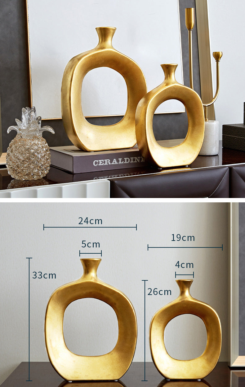 Golden Ceramic Sculpture Vase Modern Abstract Decorative Nordic Art Piece For Living Room Sideboard Dining Room Table Contemporary Style Nordic Home Decor
