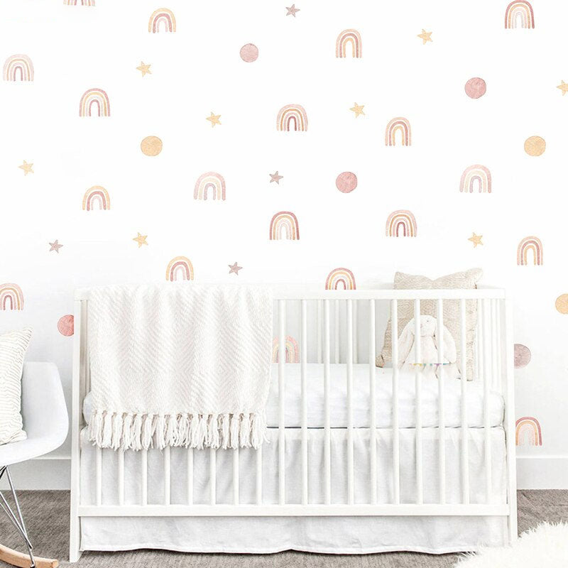 Little Rainbows Moon And Stars Wall Decals For Kid's Playroom Removable Self-Adhesive PVC Wall Stickers For Baby's Room Nursery Creative DIY Home Decor