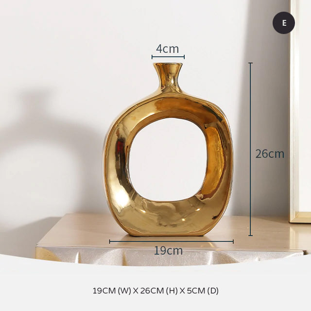 Golden Ceramic Sculpture Vase Modern Abstract Decorative Nordic Art Piece For Living Room Sideboard Dining Room Table Contemporary Style Nordic Home Decor