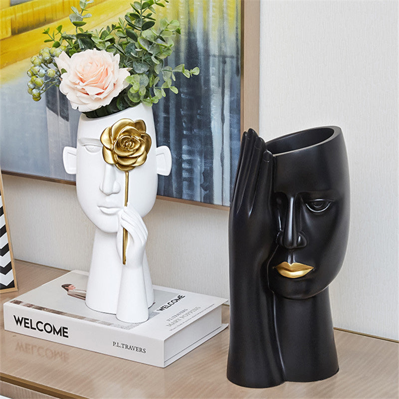 Abstract Black White Golden Bust Statue Vases For Creative Flower Arrangement For Living Room Bedroom Dressing Room Nordic Style Home Decor Trends
