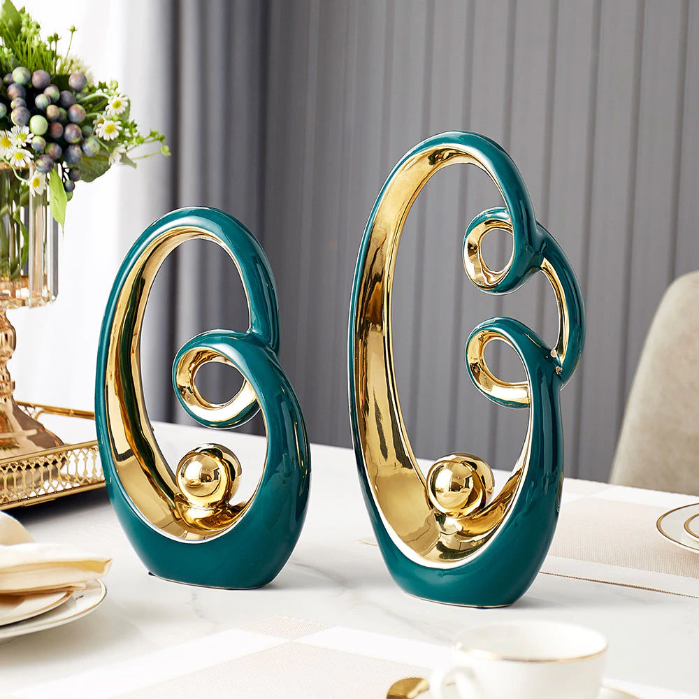 Modern Abstract Decorative Figurines Creative Smooth Flowing Ceramic Sculptures For Living Room Table Mantelpiece Home Office Desktop Decoration