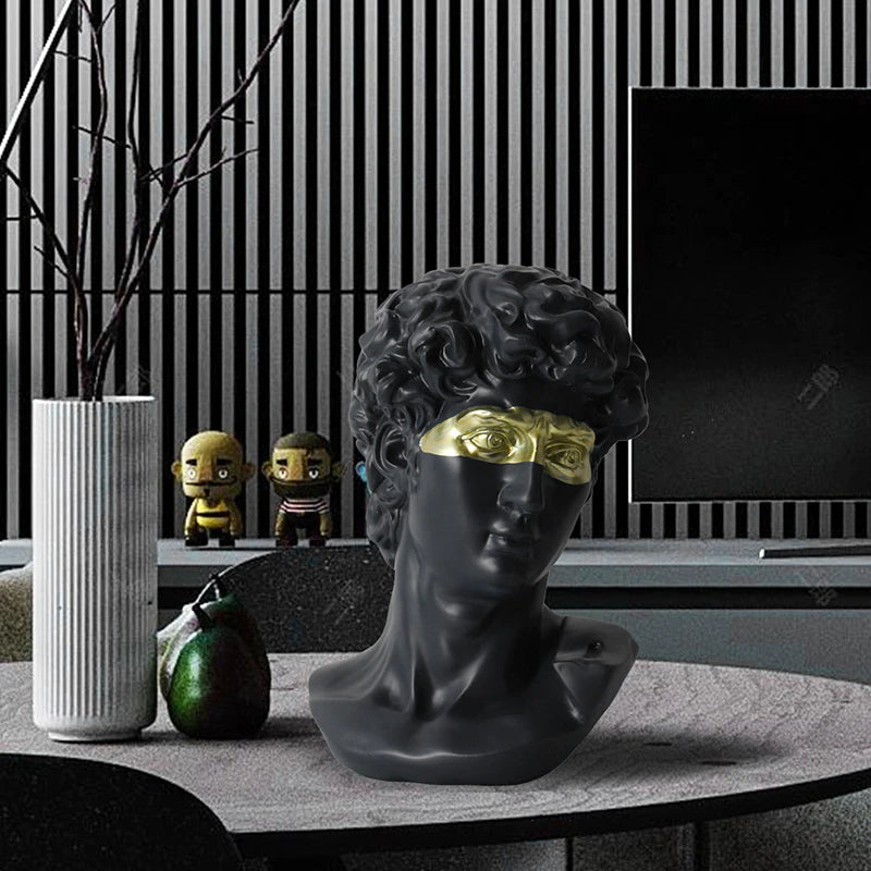 Modern Abstract Masked David Head Bust Statue Black White Golden Miniature Desktop Sculpture For Living Room Dining Room Home Office Nordic Decor