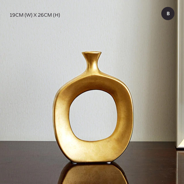 Golden Ceramic Sculpture Vase Modern Abstract Decorative Nordic Art Piece For Living Room Sideboard Dining Room Table Contemporary Style Nordic Home Decor