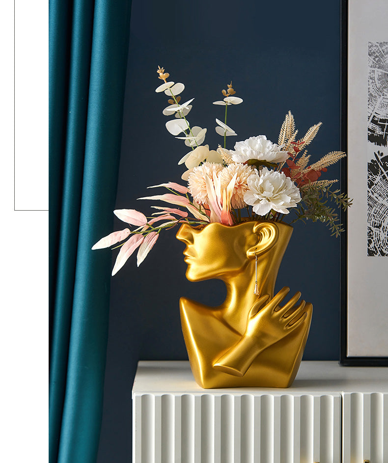 Modern Abstract Designer Fashion Art Vase Creative Resin Bust Sculpture For Bedroom Living Room Creative Salon Floral Display Contemporary Nordic Decor