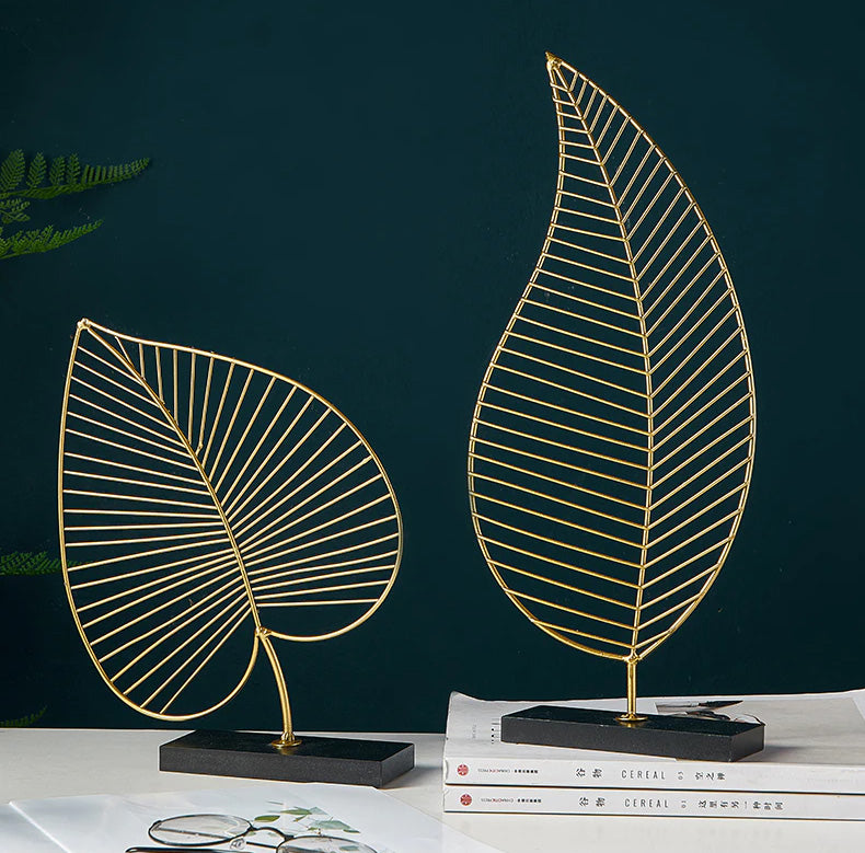 Golden Palm Leaf Silhouette Ornamental Tropical Botanical Nordic Decoration For Living Room Coffee Table Sideboard Figurines Nordic Style Home Decor