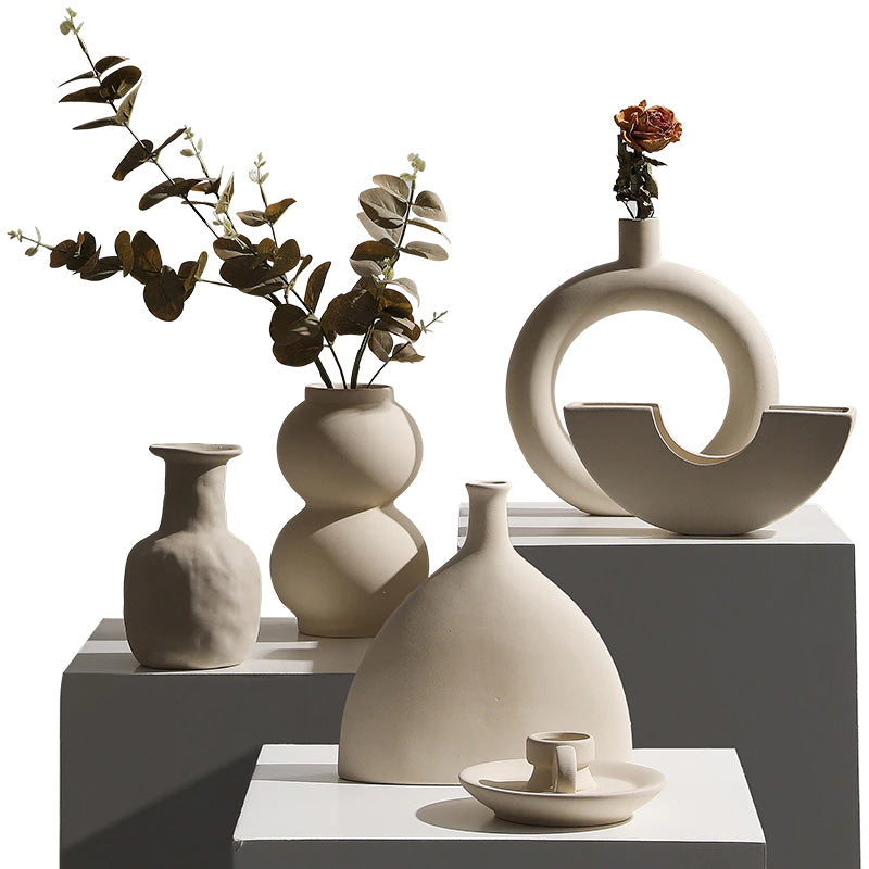 Abstract Shaped Art Vase Minimalist Nordic Design Ceramic Vestibules For Creative Dried Flower Arrangements For Modern Living Room Contemporary Home Decor