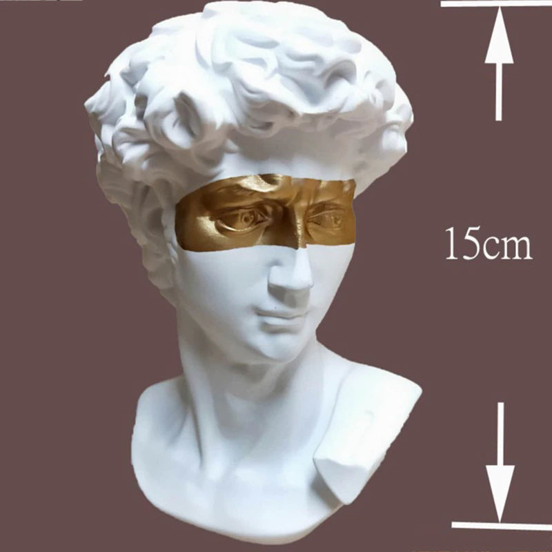 Modern Abstract Masked David Head Bust Statue Black White Golden Miniature Desktop Sculpture For Living Room Dining Room Home Office Nordic Decor