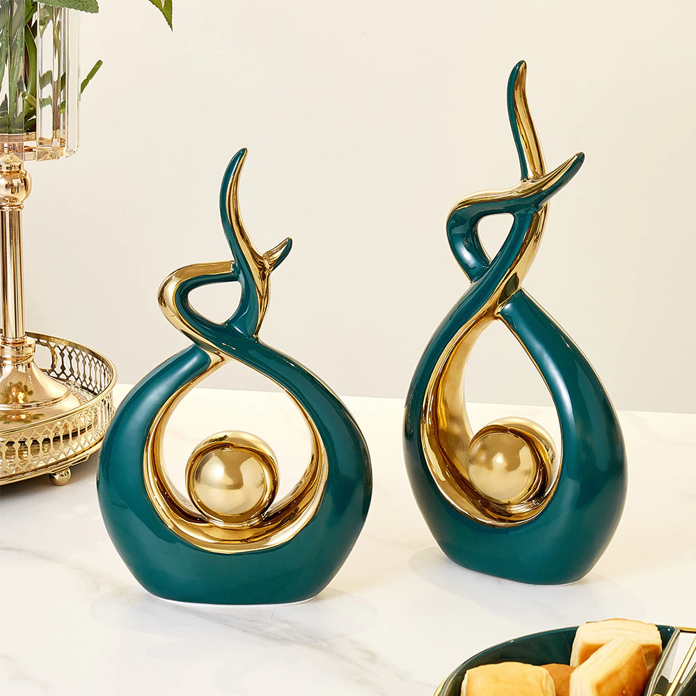 Modern Abstract Decorative Figurines Creative Smooth Flowing Ceramic Sculptures For Living Room Table Mantelpiece Home Office Desktop Decoration