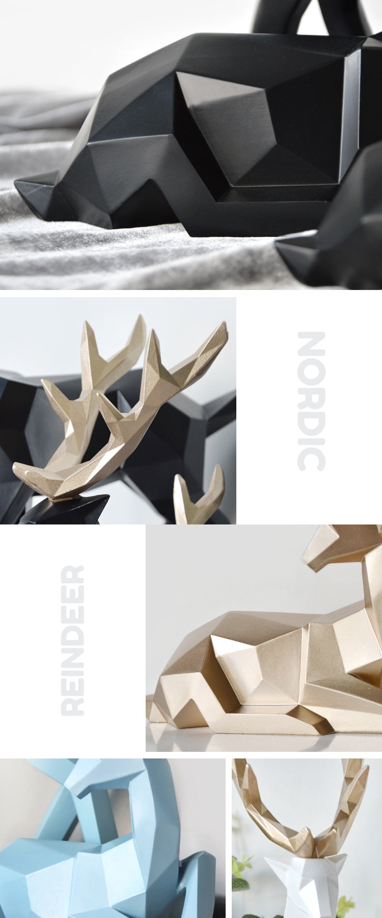 Abstract Geometric Golden Reindeer Figurines Sculptured Nordic Deer Statues For Tabletop Decoration Nordic Style Living Room In White Black Gold Blue Set Of Two