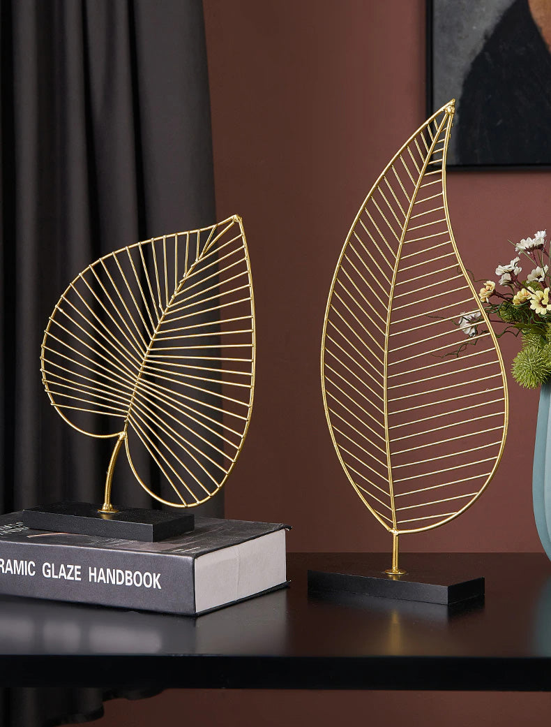 Golden Palm Leaf Silhouette Ornamental Tropical Botanical Nordic Decoration For Living Room Coffee Table Sideboard Figurines Nordic Style Home Decor