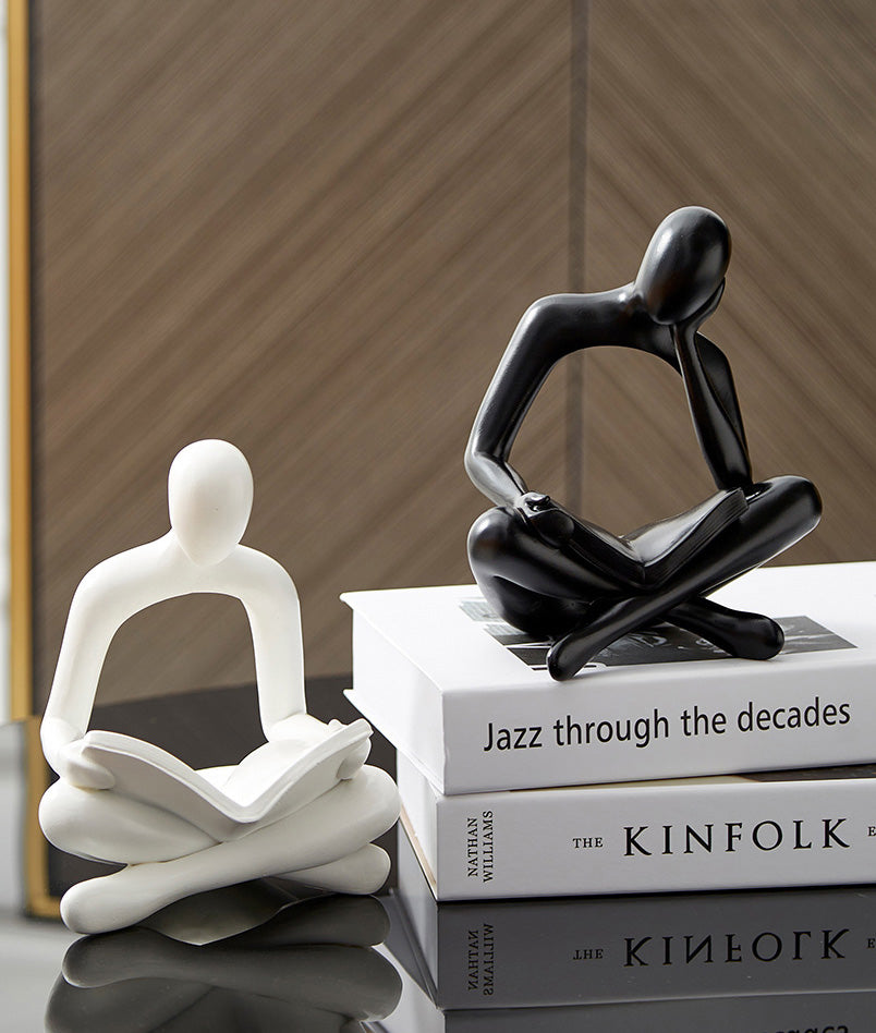 Reading Men Abstract Statues Miniature Figurines Resin Sculpture Decorative Ornaments For Living Room Coffee Table Mantlepiece Nordic Home Decor