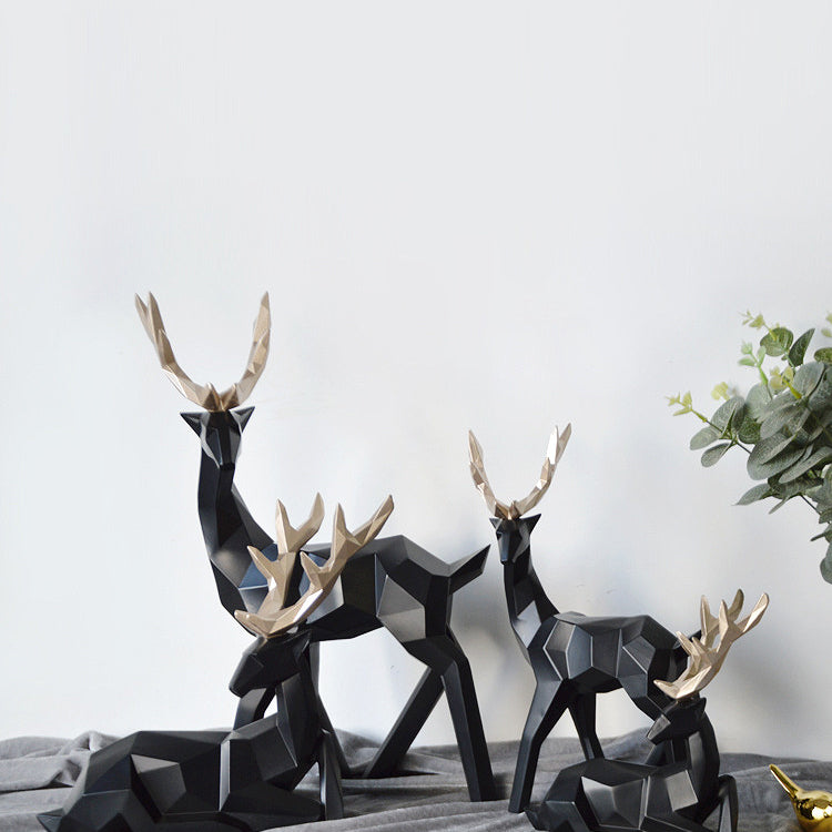 Abstract Geometric Golden Reindeer Figurines Sculptured Nordic Deer Statues For Tabletop Decoration Nordic Style Living Room In White Black Gold Blue Set Of Two