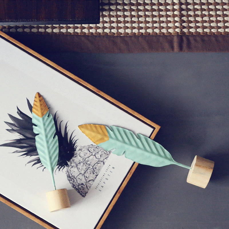 Simple Golden Jade Feathers Modern Table Decoration Ornaments For Living Room Table Windowsill Bedroom Dressing Room Essential Nordic Home Decor Accessories
