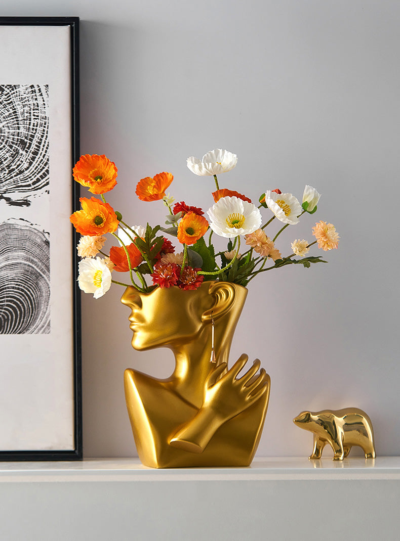 Modern Abstract Designer Fashion Art Vase Creative Resin Bust Sculpture For Bedroom Living Room Creative Salon Floral Display Contemporary Nordic Decor