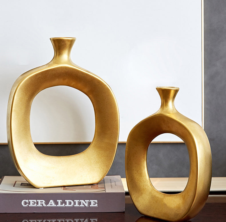 Golden Ceramic Sculpture Vase Modern Abstract Decorative Nordic Art Piece For Living Room Sideboard Dining Room Table Contemporary Style Nordic Home Decor