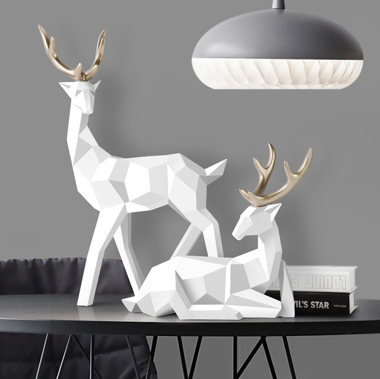 Abstract Geometric Golden Reindeer Figurines Sculptured Nordic Deer Statues For Tabletop Decoration Nordic Style Living Room In White Black Gold Blue Set Of Two