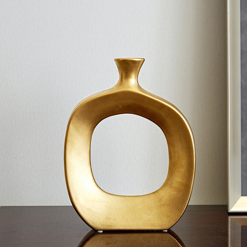 Golden Ceramic Sculpture Vase Modern Abstract Decorative Nordic Art Piece For Living Room Sideboard Dining Room Table Contemporary Style Nordic Home Decor