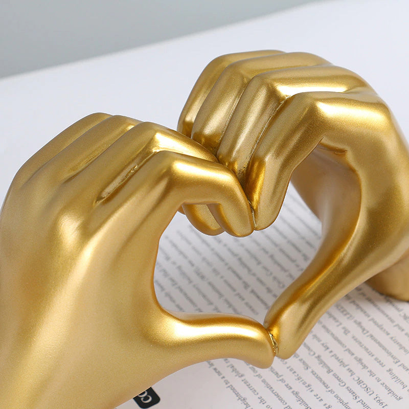 Heart Gesture Love Sculpture Abstract Golden Ebony Figurine Ornamental Decoration For Coffee Table Desktop Bedroom Living Room Nordic Home Decor