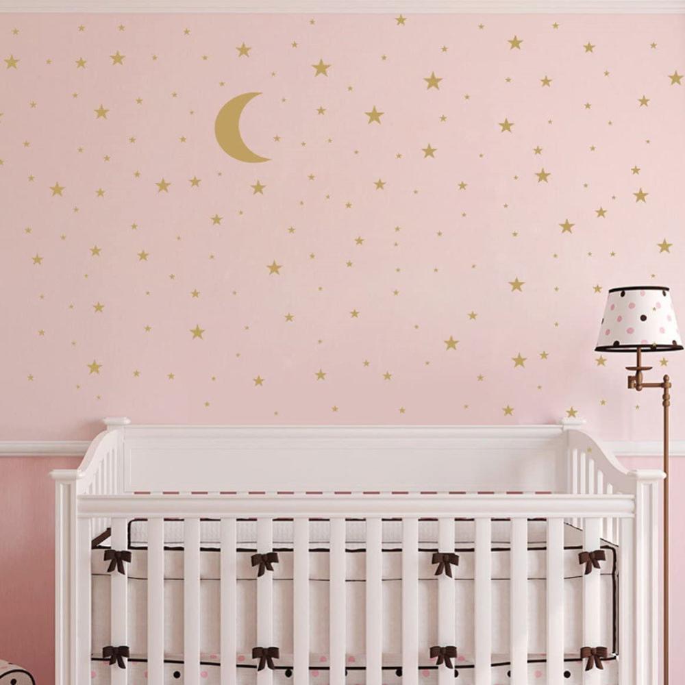 Moon And Stars Wall Decals Removable PVC Vinyl Wall Stickers For Kids Room Babys Room Simple Creative DIY Home Decor Nordic Style Nursery Wall Decoration