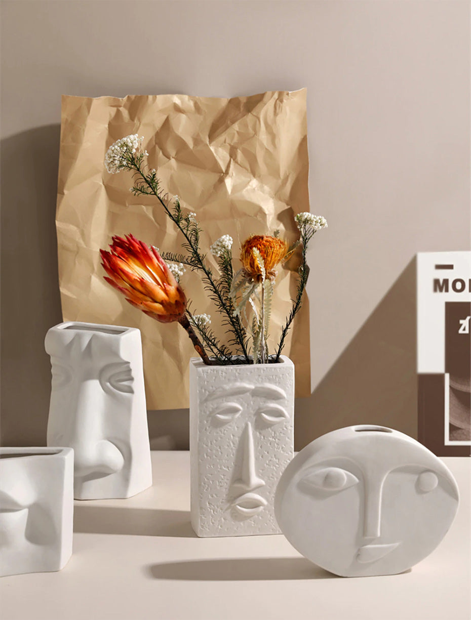 Modern Abstract Nordic Troll Faces Art Vases For Living Room Minimalist Vestibules For Creative Scandinavian Home Interior Design Flower Arrangement