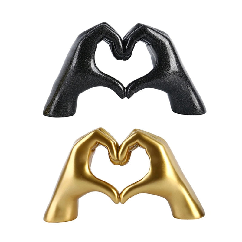 Heart Gesture Love Sculpture Abstract Golden Ebony Figurine Ornamental Decoration For Coffee Table Desktop Bedroom Living Room Nordic Home Decor
