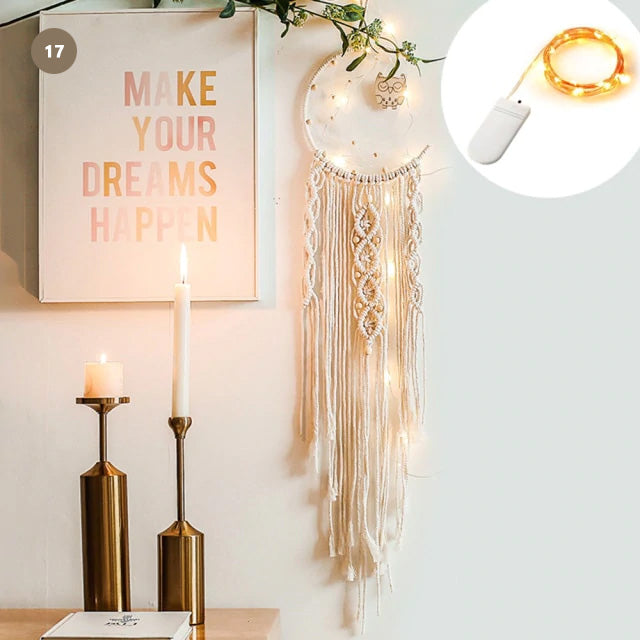 Moon And Stars Dream Catcher Naturally Inspired Cotton Macrame Earthy Hanging Decoration For Bedroom Living Room Essential Nordic Home Decor
