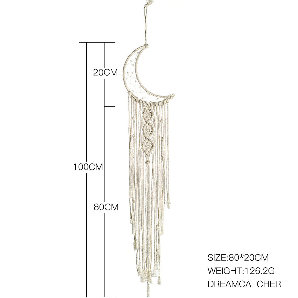 Fairy Light Dream Catcher Naturally Inspired Earthy Moon And Stars Cotton Macrame Hanging Decoration For Bedroom Living Room Essential Nordic Home Decor