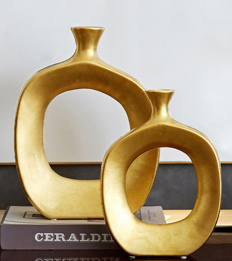 Golden Ceramic Sculpture Vase Modern Abstract Decorative Nordic Art Piece For Living Room Sideboard Dining Room Table Contemporary Style Nordic Home Decor