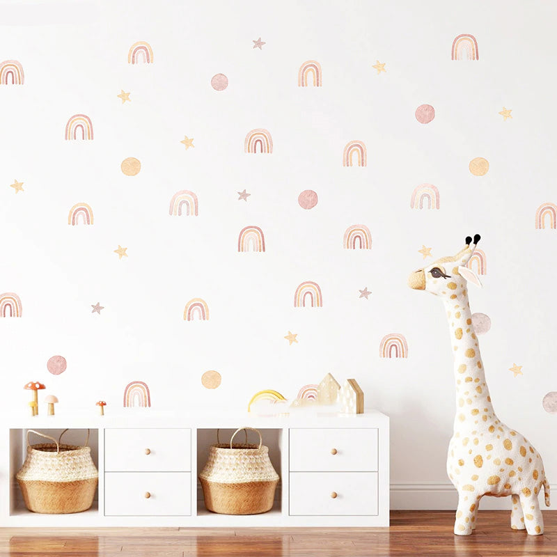 Little Rainbows Moon And Stars Wall Decals For Kid's Playroom Removable Self-Adhesive PVC Wall Stickers For Baby's Room Nursery Creative DIY Home Decor