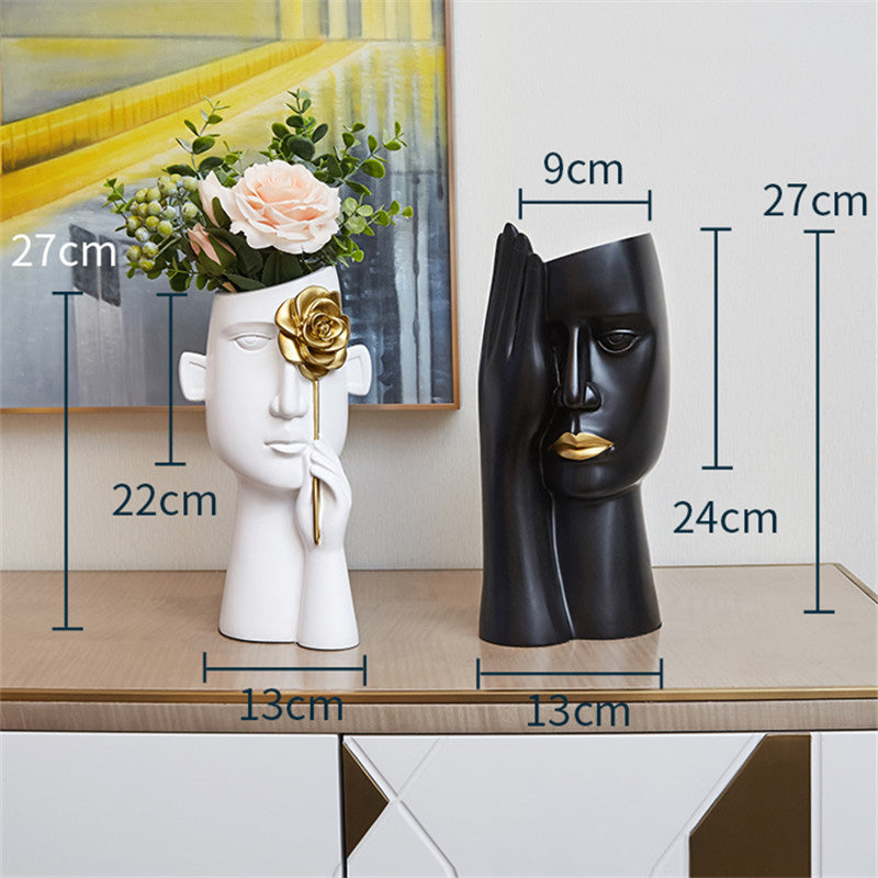 Abstract Black White Golden Bust Statue Vases For Creative Flower Arrangement For Living Room Bedroom Dressing Room Nordic Style Home Decor Trends