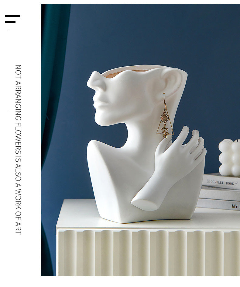 Modern Abstract Designer Fashion Art Vase Creative Resin Bust Sculpture For Bedroom Living Room Creative Salon Floral Display Contemporary Nordic Decor