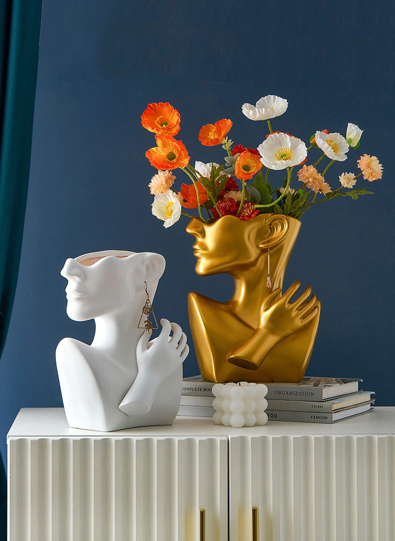 Modern Abstract Designer Fashion Art Vase Creative Resin Bust Sculpture For Bedroom Living Room Creative Salon Floral Display Contemporary Nordic Decor