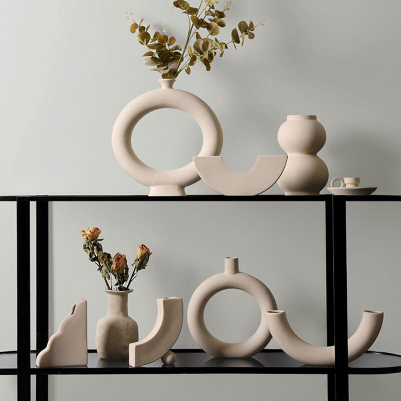 Abstract Shaped Art Vase Minimalist Nordic Design Ceramic Vestibules For Creative Dried Flower Arrangements For Modern Living Room Contemporary Home Decor