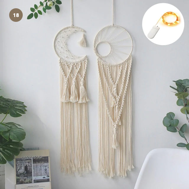Moon And Stars Dream Catcher Naturally Inspired Cotton Macrame Earthy Hanging Decoration For Bedroom Living Room Essential Nordic Home Decor