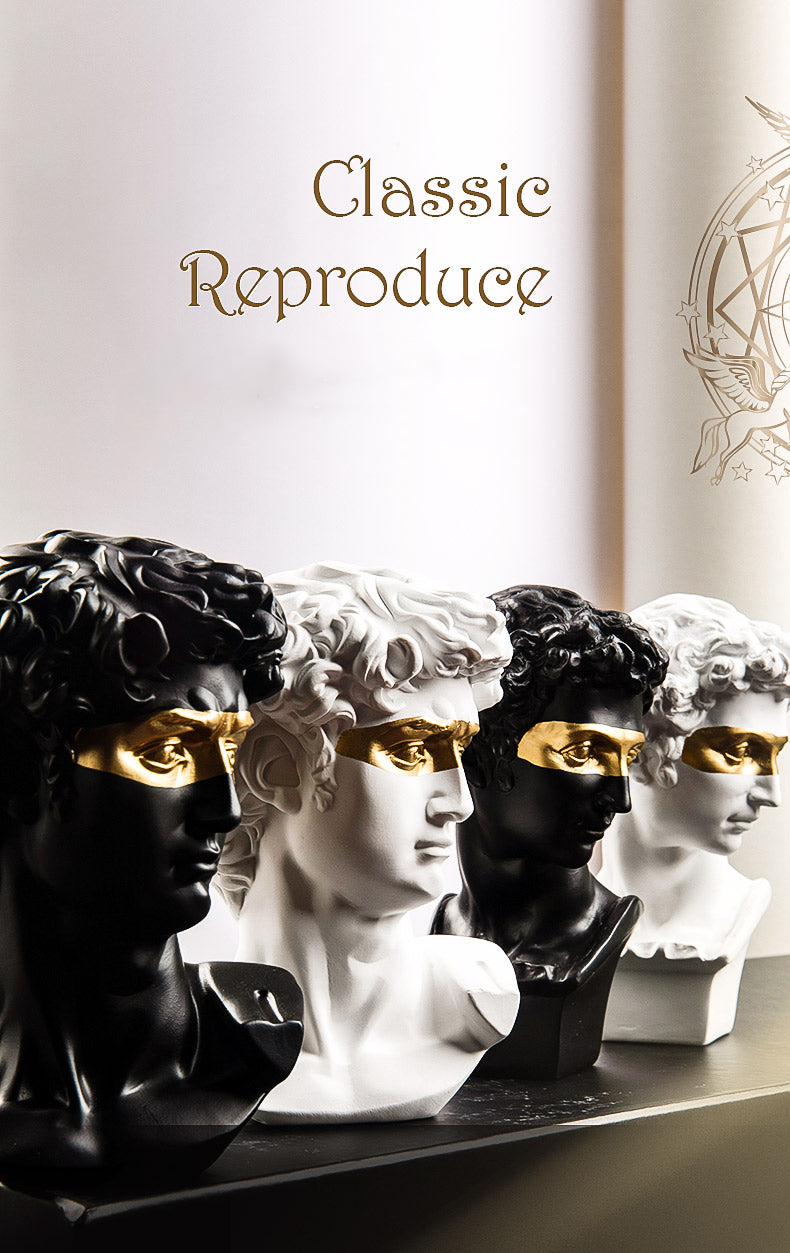 Modern Abstract Masked David Head Bust Statue Black White Golden Miniature Desktop Sculpture For Living Room Dining Room Home Office Nordic Decor