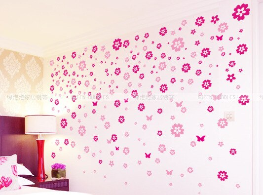 Cute Colorful Flowers And Butterflies Wall Decals Removable DIY Wall Stickers For Bedroom Living Room Wedding Decor Kids Girls Rooms