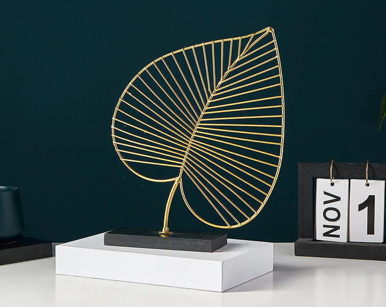 Golden Palm Leaf Silhouette Ornamental Tropical Botanical Nordic Decoration For Living Room Coffee Table Sideboard Figurines Nordic Style Home Decor