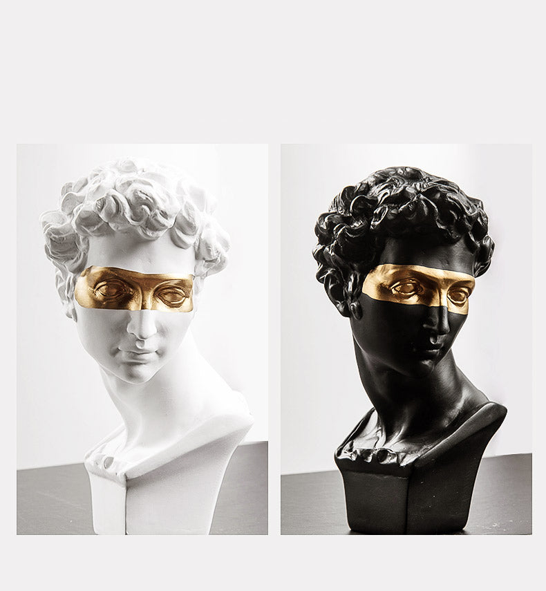 Modern Abstract Masked David Head Bust Statue Black White Golden Miniature Desktop Sculpture For Living Room Dining Room Home Office Nordic Decor