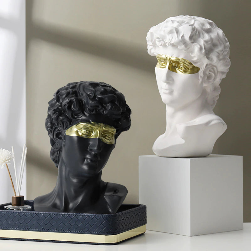 Modern Abstract Masked David Head Bust Statue Black White Golden Miniature Desktop Sculpture For Living Room Dining Room Home Office Nordic Decor