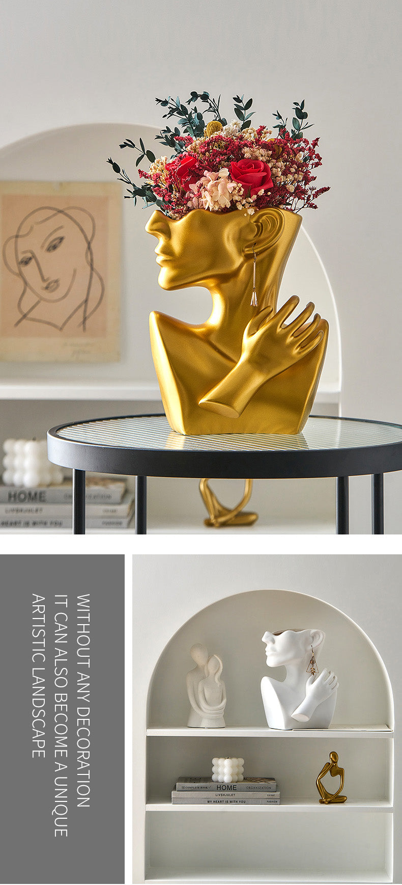 Modern Abstract Designer Fashion Art Vase Creative Resin Bust Sculpture For Bedroom Living Room Creative Salon Floral Display Contemporary Nordic Decor